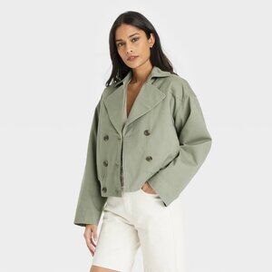 NEW Women's Long Sleeve Trench Coat - Universal Thread™ Olive Green M: